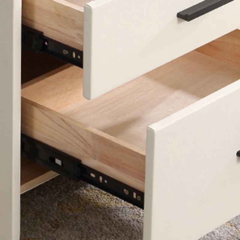 Contemporary Scandinavian Beige 2-Drawer Storage Nightstand - Stone Slab Top Bedside Table For Bedroom