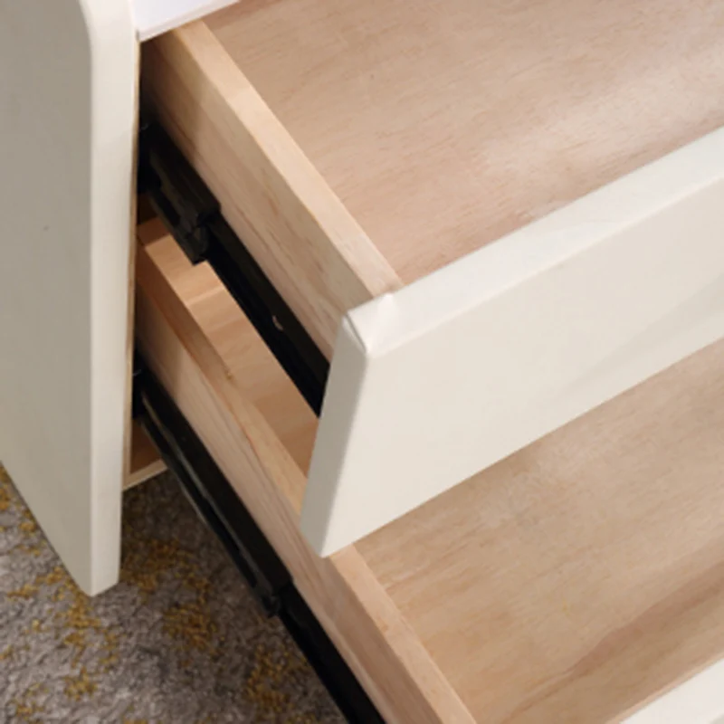 Contemporary Scandinavian Beige 2-Drawer Storage Nightstand - Stone Slab Top Bedside Table For Bedroom