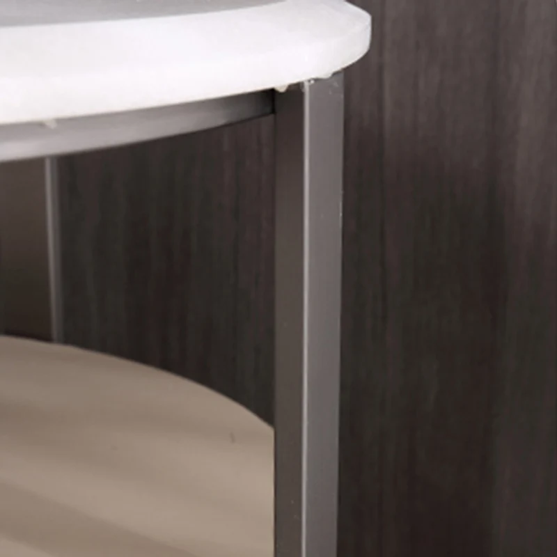 Modern Luxury Round 2-Drawer Storage Nightstand, Light Brown Faux Leather Stone Slab Top Bedside Table For Bedroom