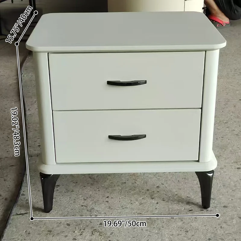 Modern Minimalist 2-Drawer Storage Nightstand - Cream PVC Faux Leather Bedside Table For Bedroom