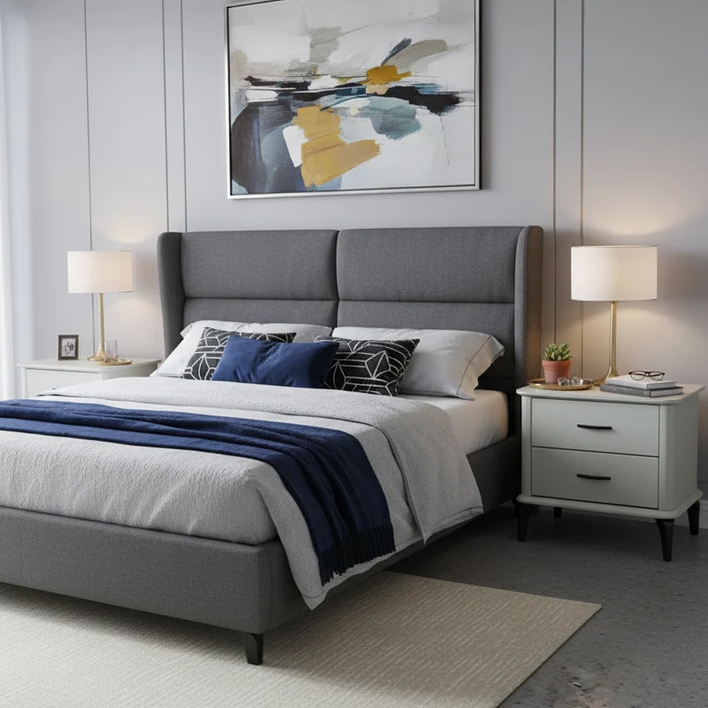 Modern Minimalist 2-Drawer Storage Nightstand - Cream PVC Faux Leather Bedside Table For Bedroom