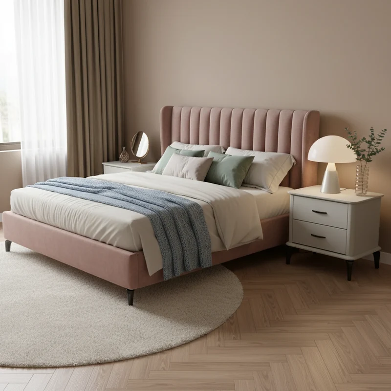 Modern Minimalist 2-Drawer Storage Nightstand - Cream PVC Faux Leather Bedside Table For Bedroom