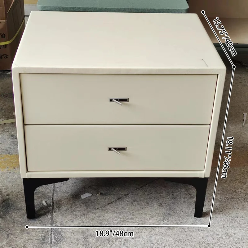 Contemporary Cream White Bedside Table With Dual Drawers - Scandinavian Faux Leather Nightstand For Modern Bedroom