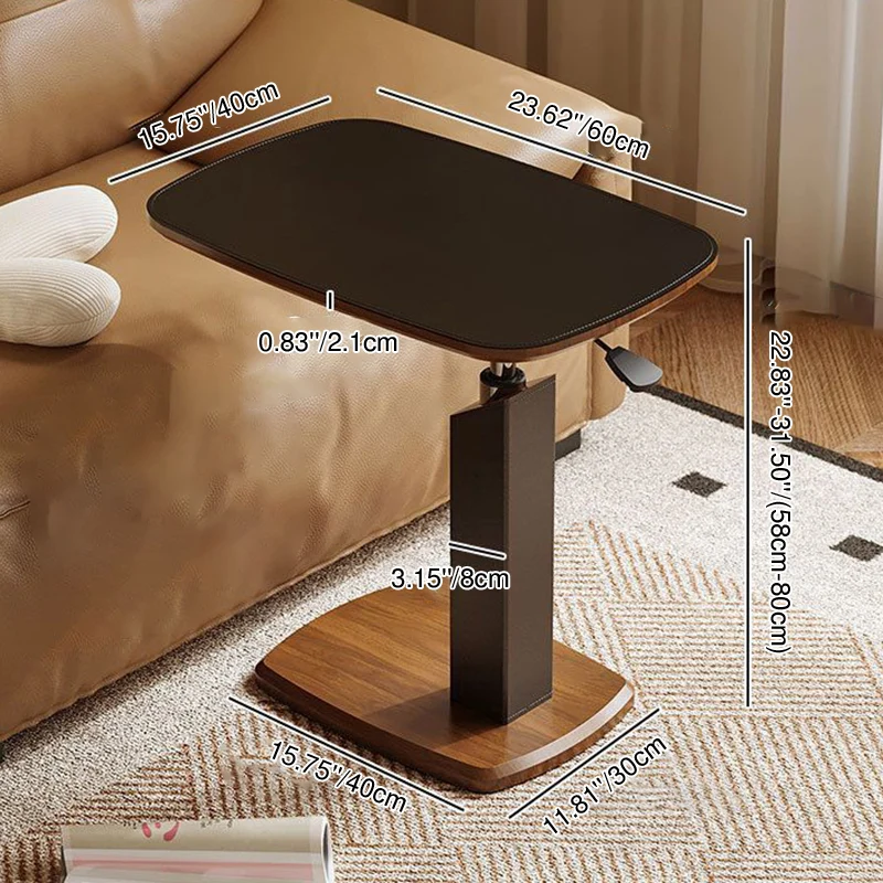 Modern Minimalist Rectangular Particle Board Carbon Steel Saddle-Style Faux Leather Side Table 1-Tier For Living Room