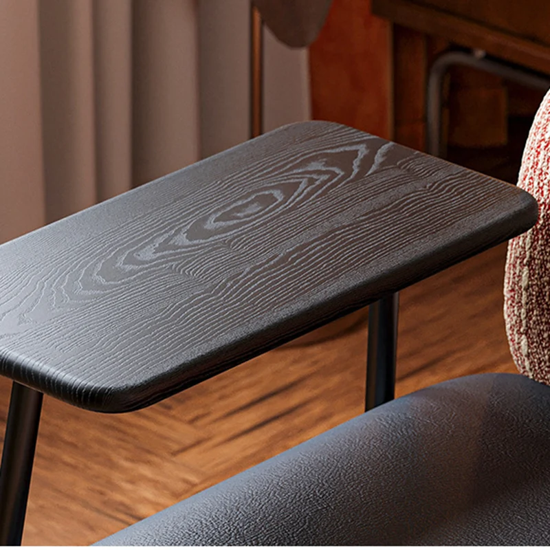 Modern Minimalist Rectangular Carbon Steel Solid Wood PU Leather Cotton-Linen Accent Chair Backrest Armrest For Living Room