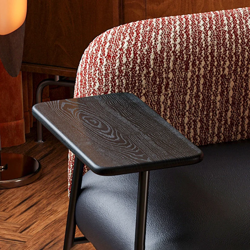 Modern Minimalist Rectangular Carbon Steel Solid Wood PU Leather Cotton-Linen Accent Chair Backrest Armrest For Living Room