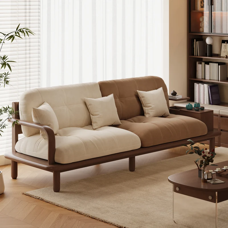 Contemporary Nordic Rectangular Velvet Solid Wood Sofa Backrest Armrest For Living Room