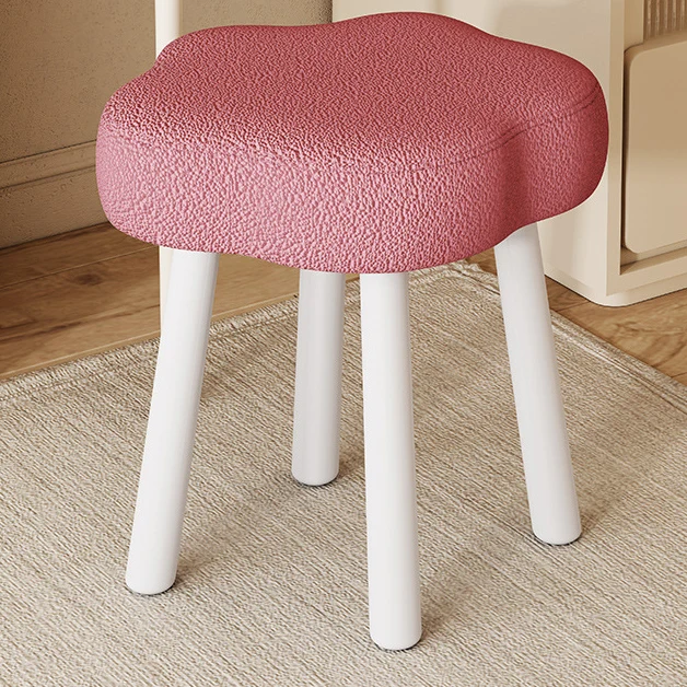 Modern Minimalist Flower-shaped Synthetic Fabric Lamb Fleece Beech Wood Solid Wood Plywood Low Stool For Living Room