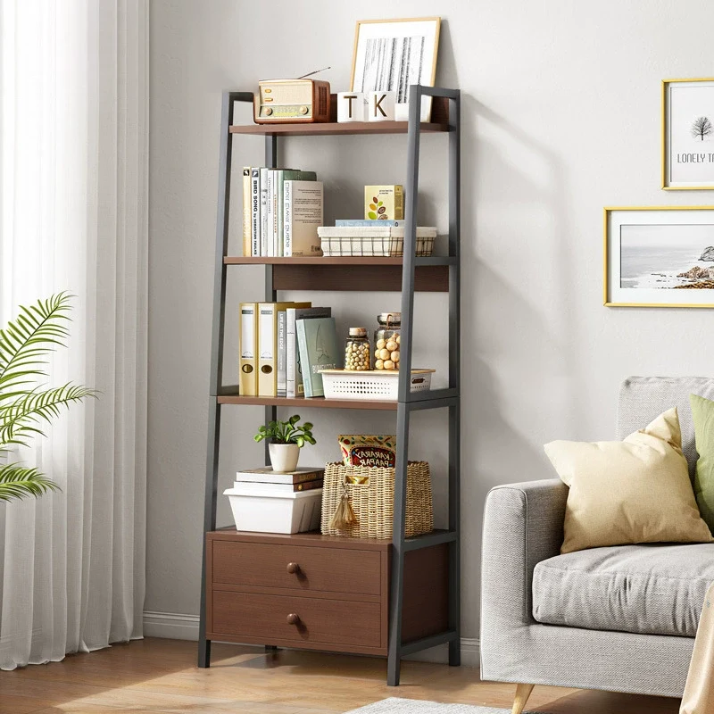 Modern Minimalist Rectangular MDF Steel Bookshelf 4-Tier For Living Room