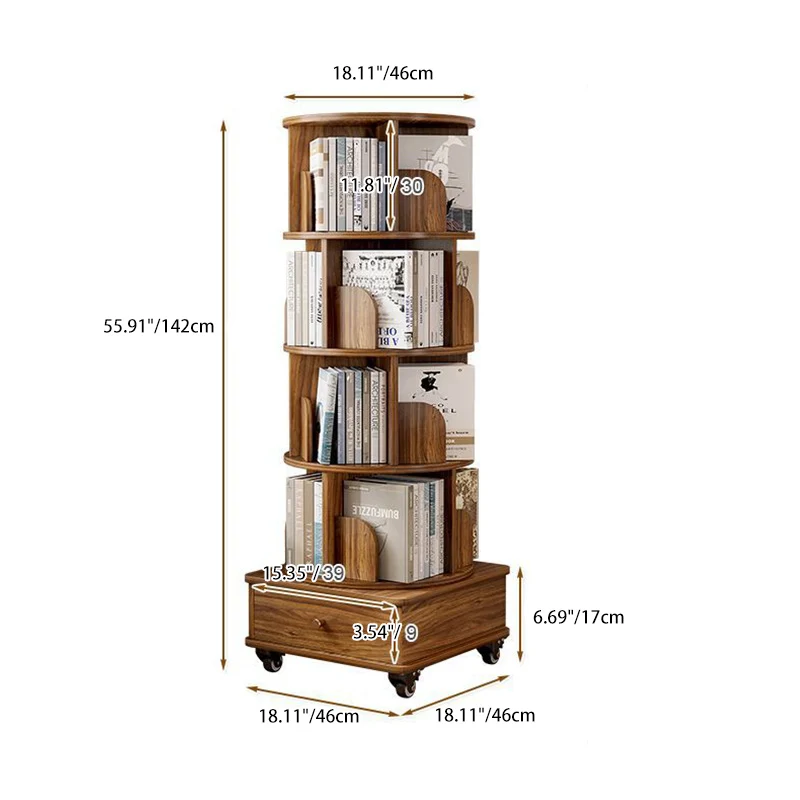 Modern Minimalist Round MDF 360°Swivel Movable Bookshelf 4/5-Tier For Living Room