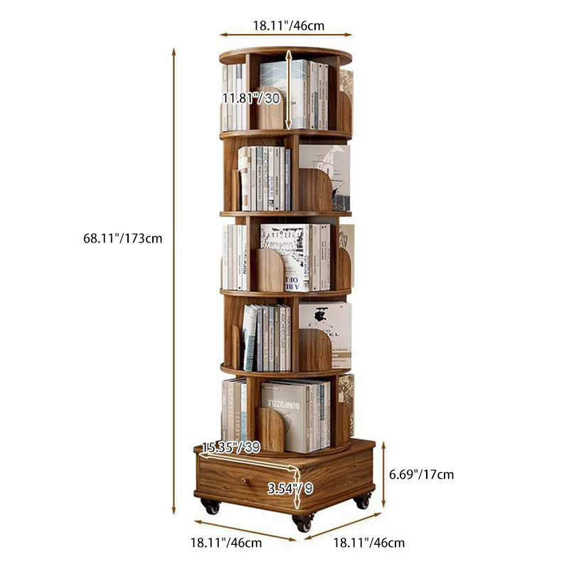 Modern Minimalist Round MDF 360°Swivel Movable Bookshelf 4/5-Tier For Living Room