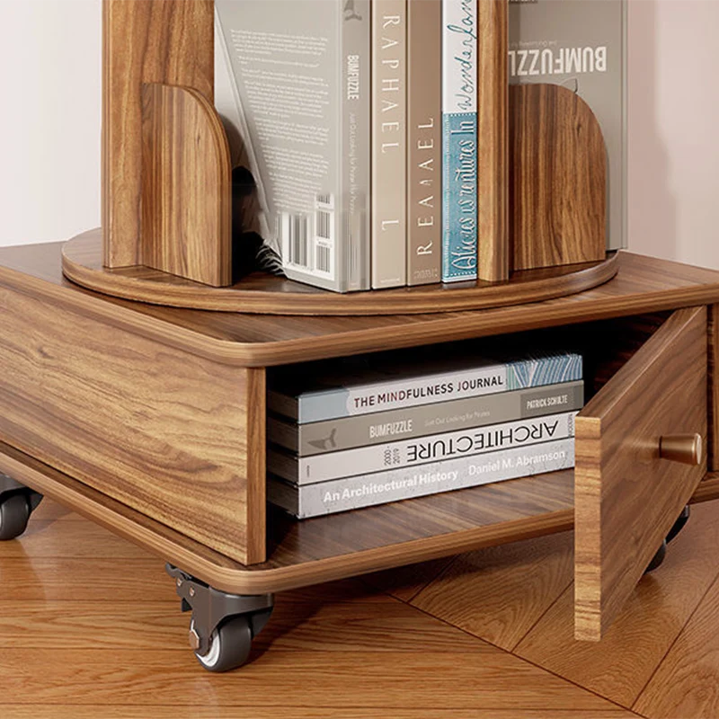 Modern Minimalist Round MDF 360°Swivel Movable Bookshelf 4/5-Tier For Living Room