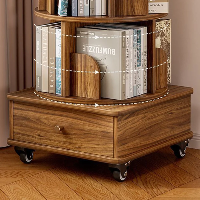 Modern Minimalist Round MDF 360°Swivel Movable Bookshelf 4/5-Tier For Living Room