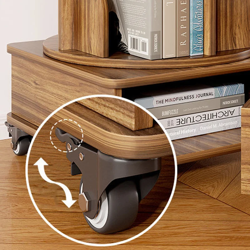 Modern Minimalist Round MDF 360°Swivel Movable Bookshelf 4/5-Tier For Living Room