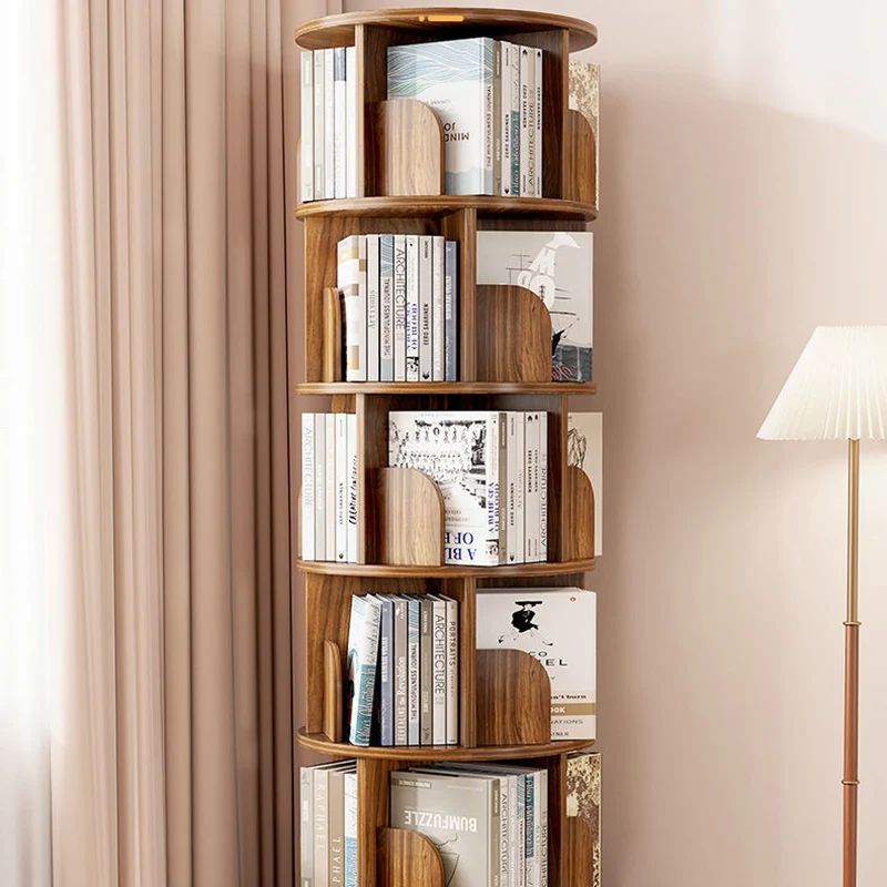 Modern Minimalist Round MDF 360°Swivel Movable Bookshelf 4/5-Tier For Living Room