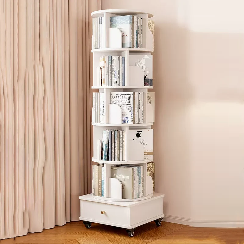 Modern Minimalist Round MDF 360°Swivel Movable Bookshelf 4/5-Tier For Living Room