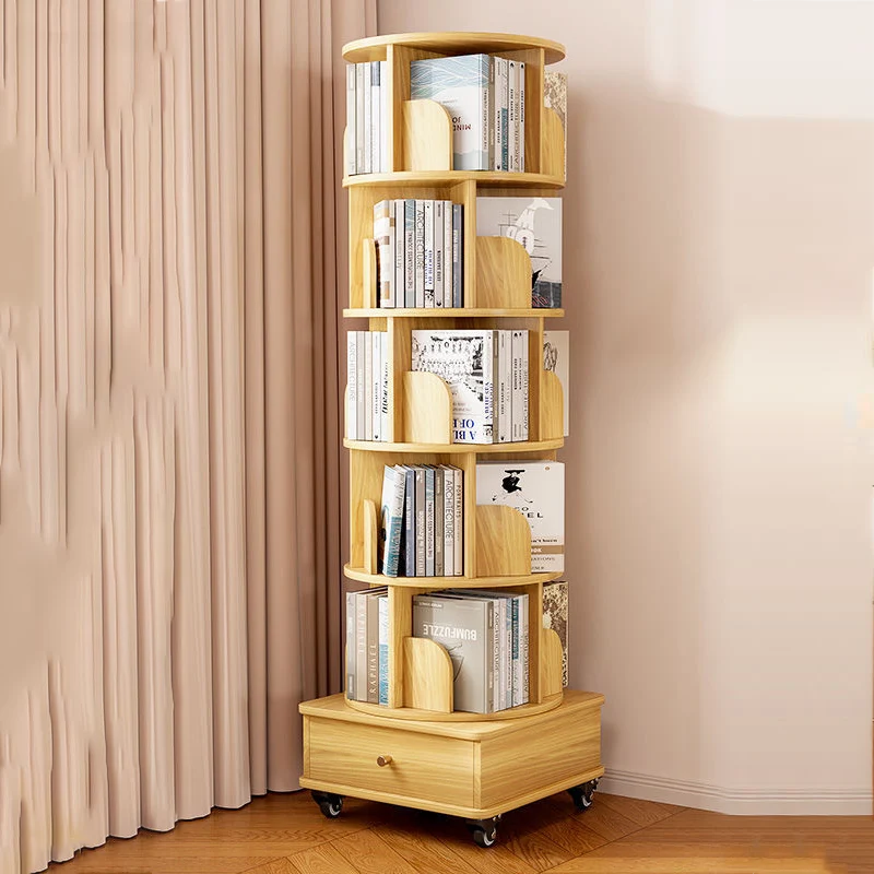 Modern Minimalist Round MDF 360°Swivel Movable Bookshelf 4/5-Tier For Living Room