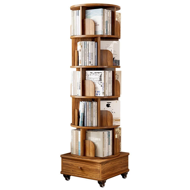 Modern Minimalist Round MDF 360°Swivel Movable Bookshelf 4/5-Tier For Living Room