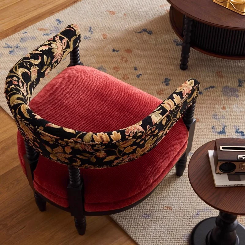 Contemporary Retro Square Rectangular Ash Wood Ramie Fabric Accent Chair Backrest Armless For Living Room