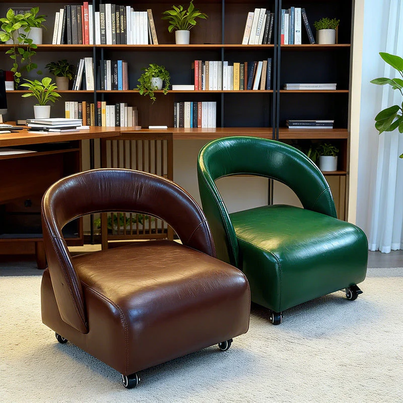 Contemporary Retro Square Faux Leather Solid Wood Accent Chair Backrest Armless For Living Room