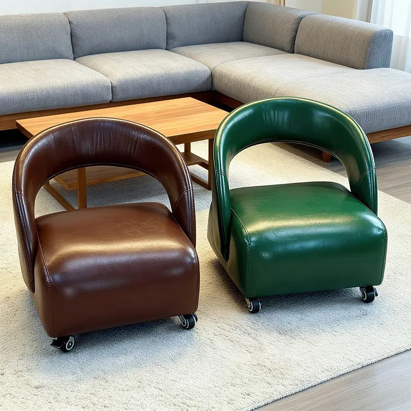 Contemporary Retro Square Faux Leather Solid Wood Accent Chair Backrest Armless For Living Room
