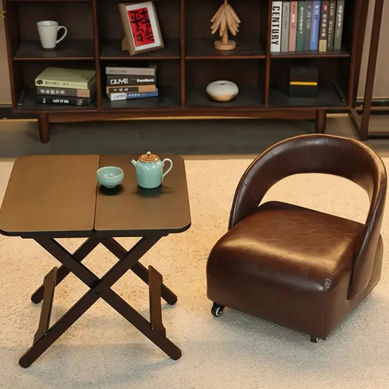 Contemporary Retro Square Faux Leather Solid Wood Accent Chair Backrest Armless For Living Room