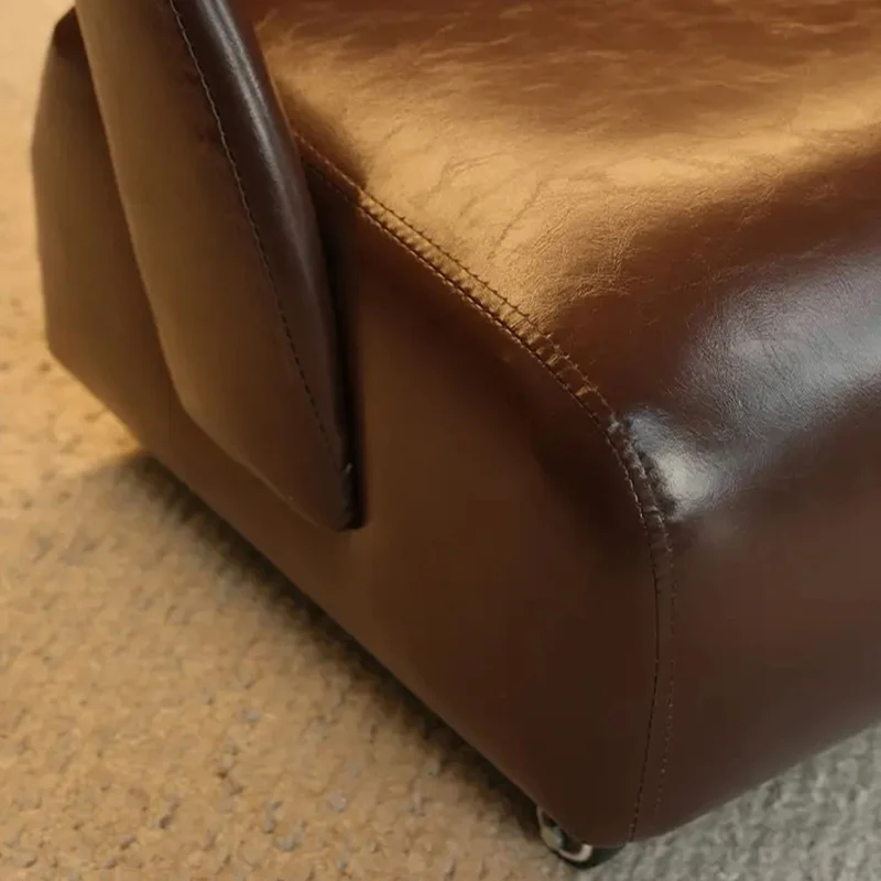 Contemporary Retro Square Faux Leather Solid Wood Accent Chair Backrest Armless For Living Room
