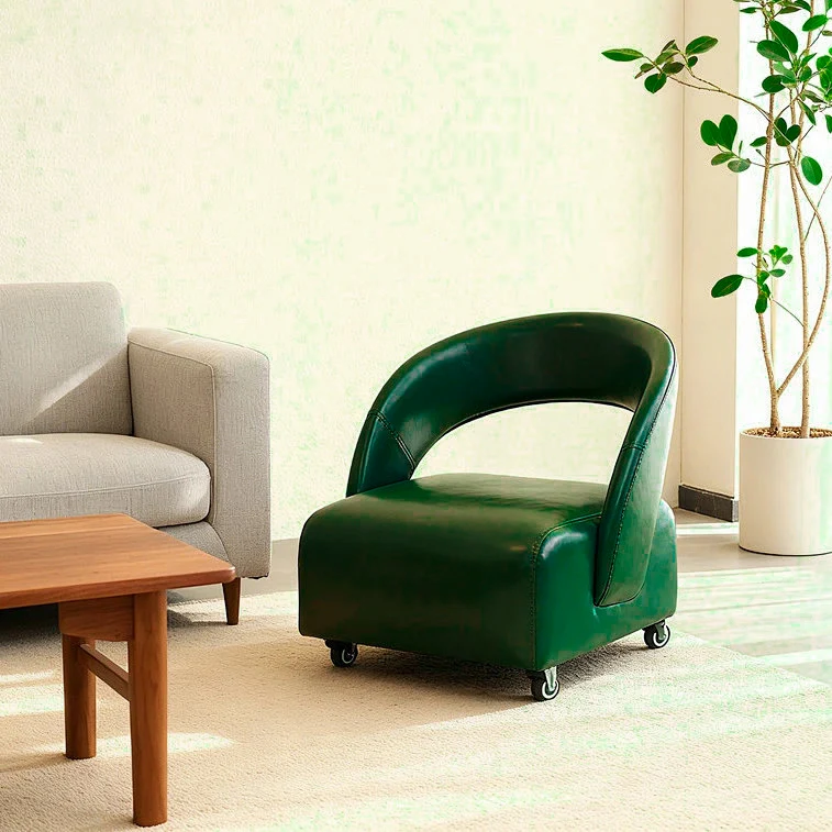 Contemporary Retro Square Faux Leather Solid Wood Accent Chair Backrest Armless For Living Room