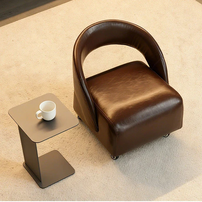 Contemporary Retro Square Faux Leather Solid Wood Accent Chair Backrest Armless For Living Room