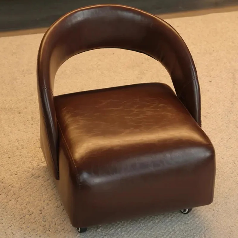 Contemporary Retro Square Faux Leather Solid Wood Accent Chair Backrest Armless For Living Room