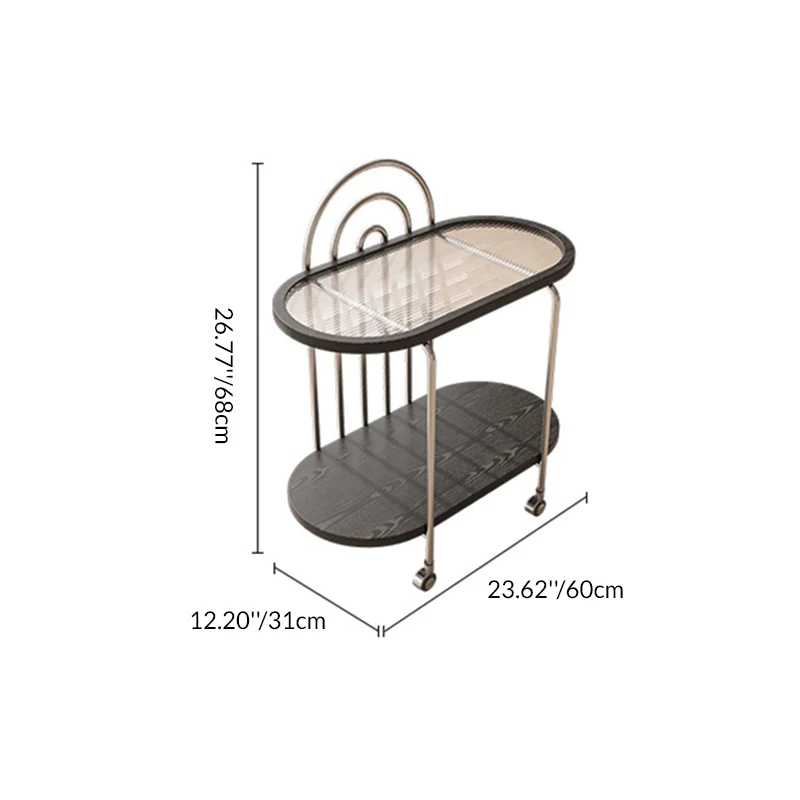Modern Minimalist Oval Carbon Steel Stone Slab Glass End Table 2-Tier For Living Room