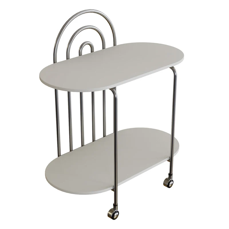 Modern Minimalist Oval Carbon Steel Stone Slab Glass End Table 2-Tier For Living Room