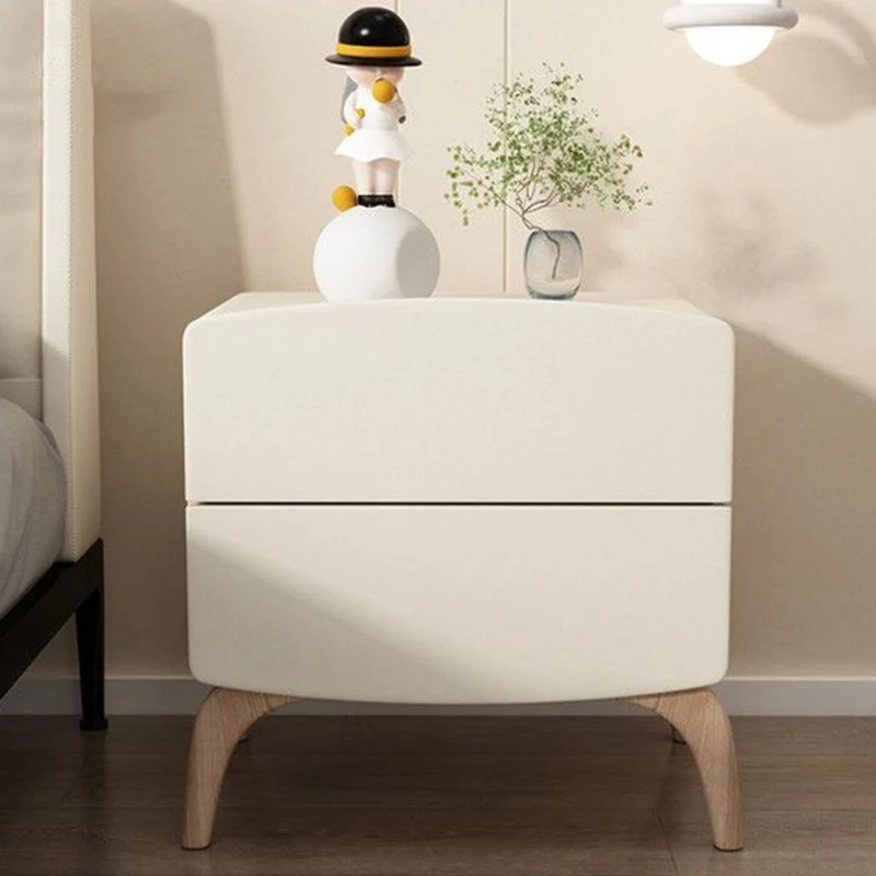Modern Minimalist Square Rectangular Cat Scratch Leather Plywood Nightstand 2-Drawer For Bedroom