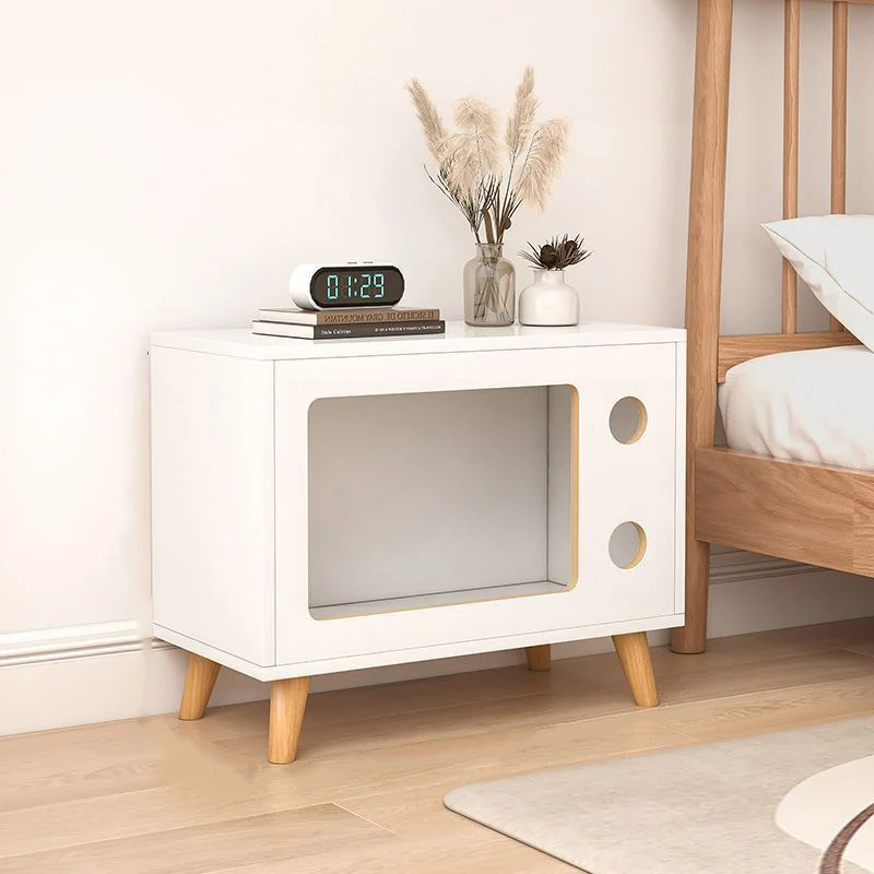 Contemporary Creative TV Shape MDF Pine Wood Nightstand 1-Tier For Bedroom
