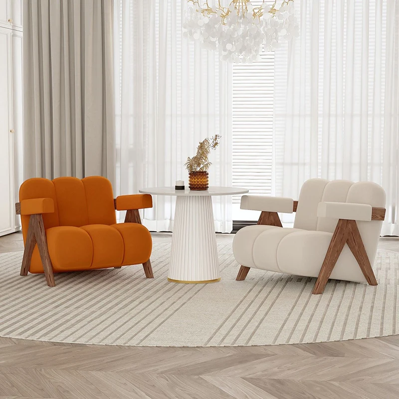 Contemporary Creative Velvet Pine Wood V-Leg Wavy Square Accent Chair With Backrest Armrests For Living Room