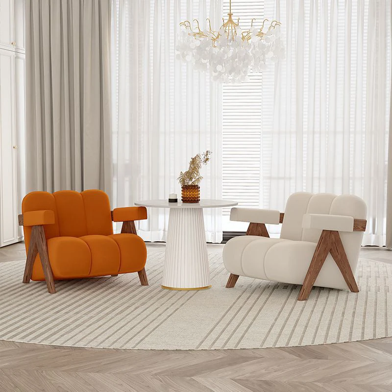 Contemporary Creative Velvet Pine Wood V-Leg Wavy Square Accent Chair With Backrest Armrests For Living Room