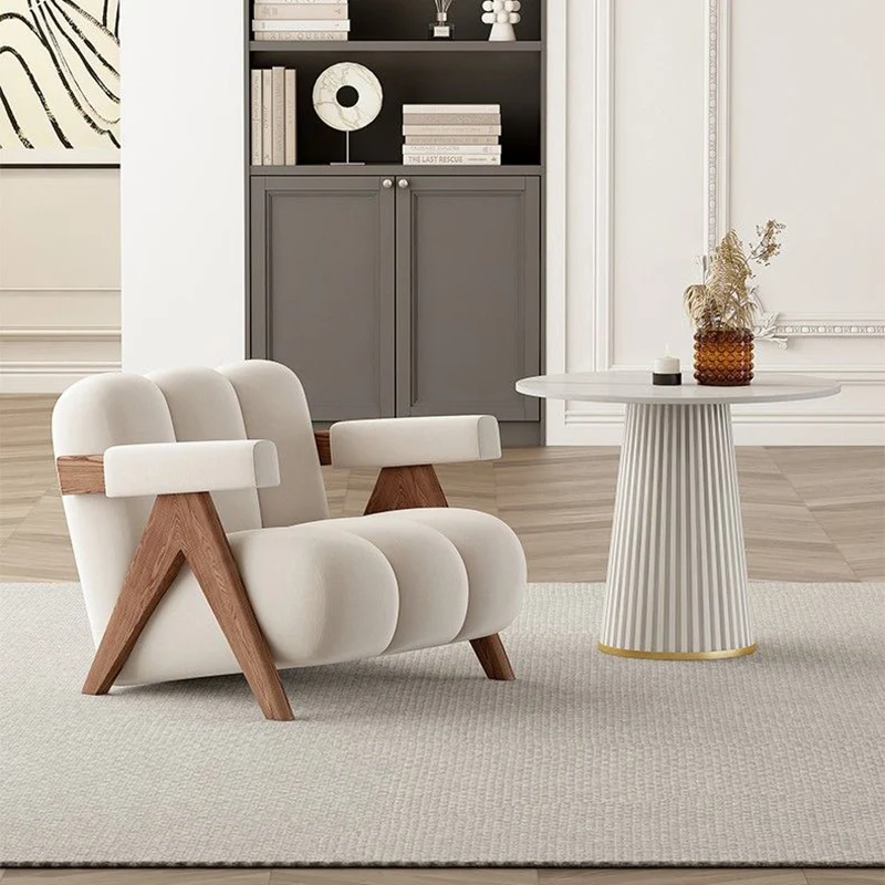 Contemporary Creative Velvet Pine Wood V-Leg Wavy Square Accent Chair With Backrest Armrests For Living Room