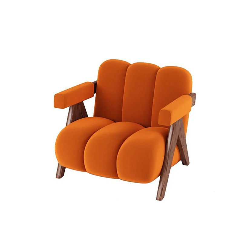 Contemporary Creative Velvet Pine Wood V-Leg Wavy Square Accent Chair With Backrest Armrests For Living Room