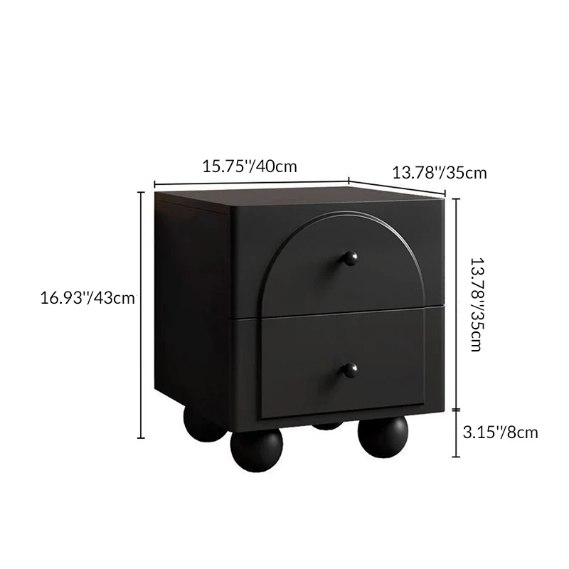 Traditional French Solid Wood Metal Square Round Ball Nightstand 2-Drawer For Bedroom