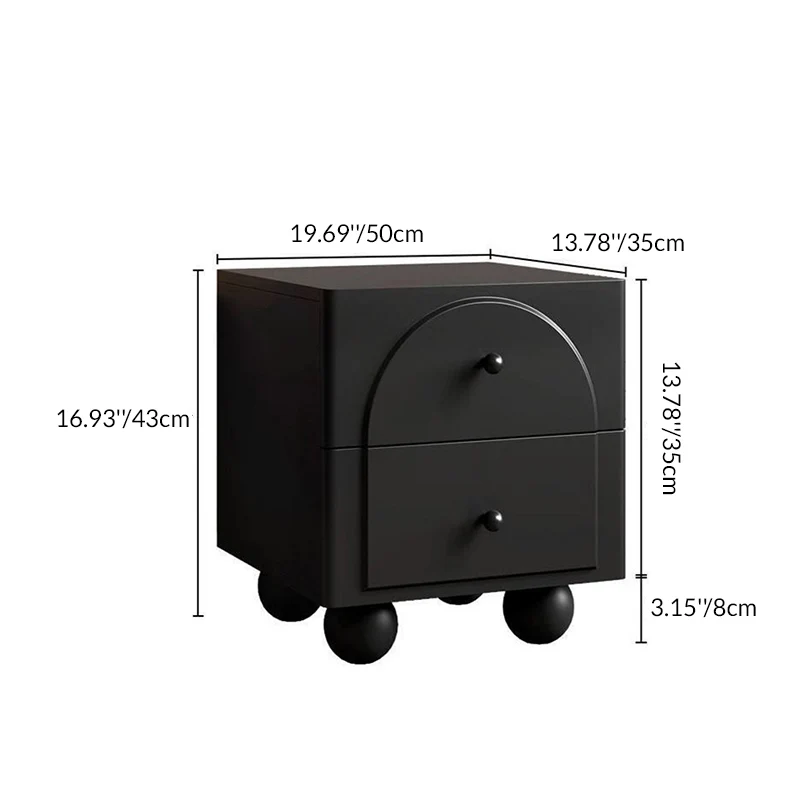 Traditional French Solid Wood Metal Square Round Ball Nightstand 2-Drawer For Bedroom