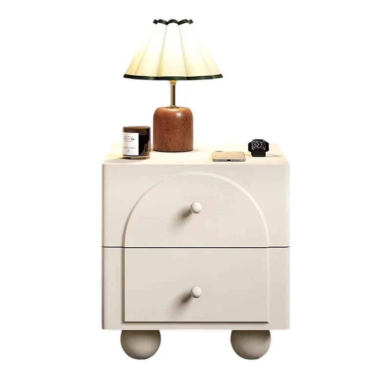 Traditional French Solid Wood Metal Square Round Ball Nightstand 2-Drawer For Bedroom