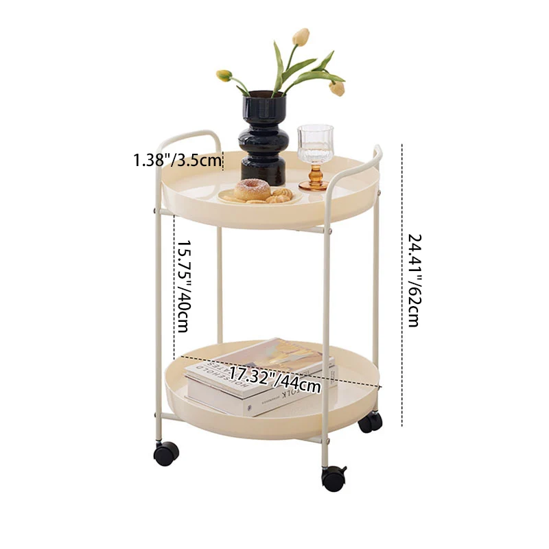 Contemporary Scandinavian Iron Mobile Round Curved Side Table With 2 Tiers For Living Room