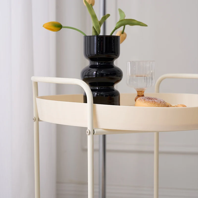 Contemporary Scandinavian Iron Mobile Round Curved Side Table With 2 Tiers For Living Room