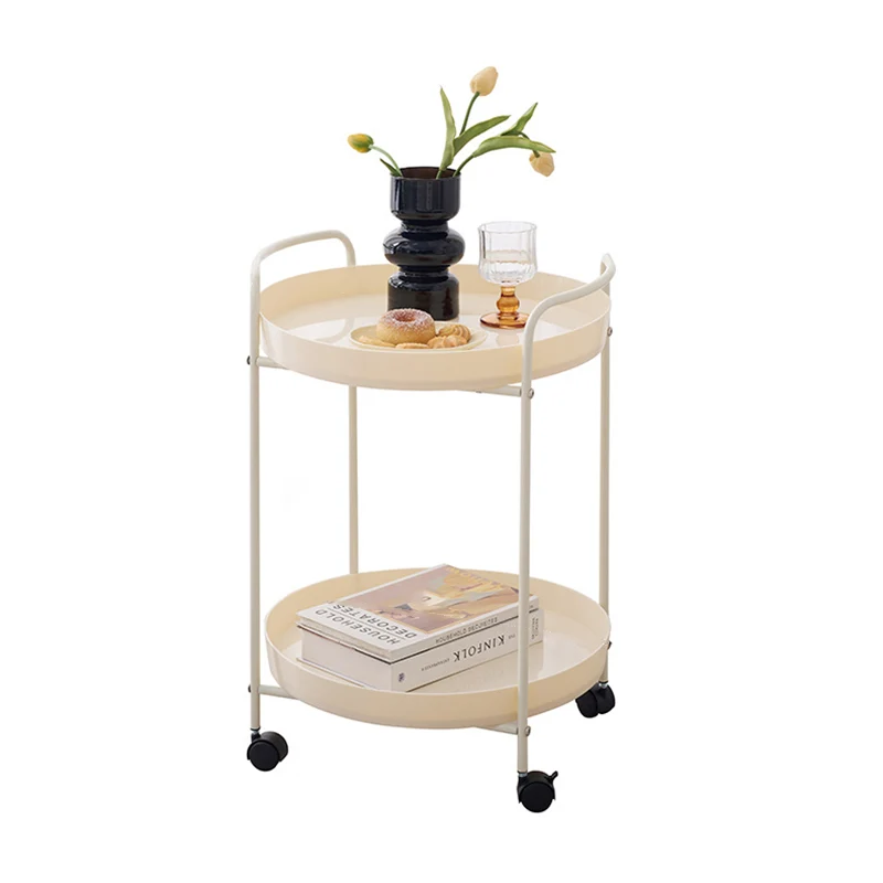 Contemporary Scandinavian Iron Mobile Round Curved Side Table With 2 Tiers For Living Room