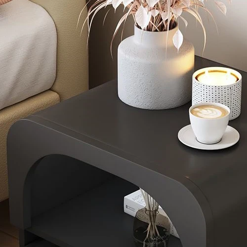 Contemporary Scandinavian Particle Board Glass Metal Rounded Square Nightstand With 1 Drawer For Bedroom