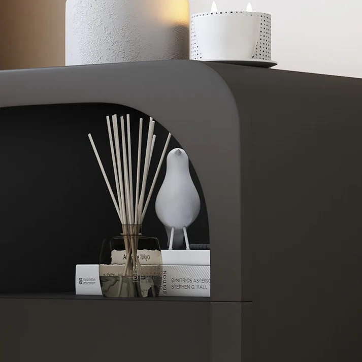 Contemporary Scandinavian Particle Board Glass Metal Rounded Square Nightstand With 1 Drawer For Bedroom