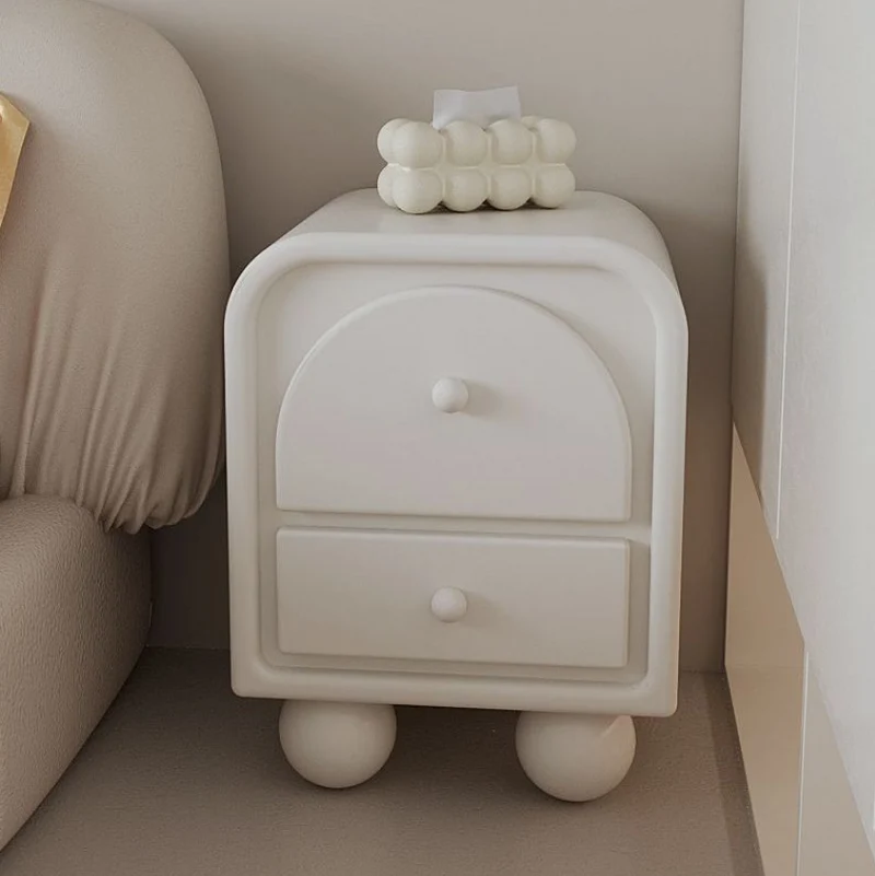 Traditional French MDF PVC Spherical Square Nightstand With 2 Drawers For Bedroom