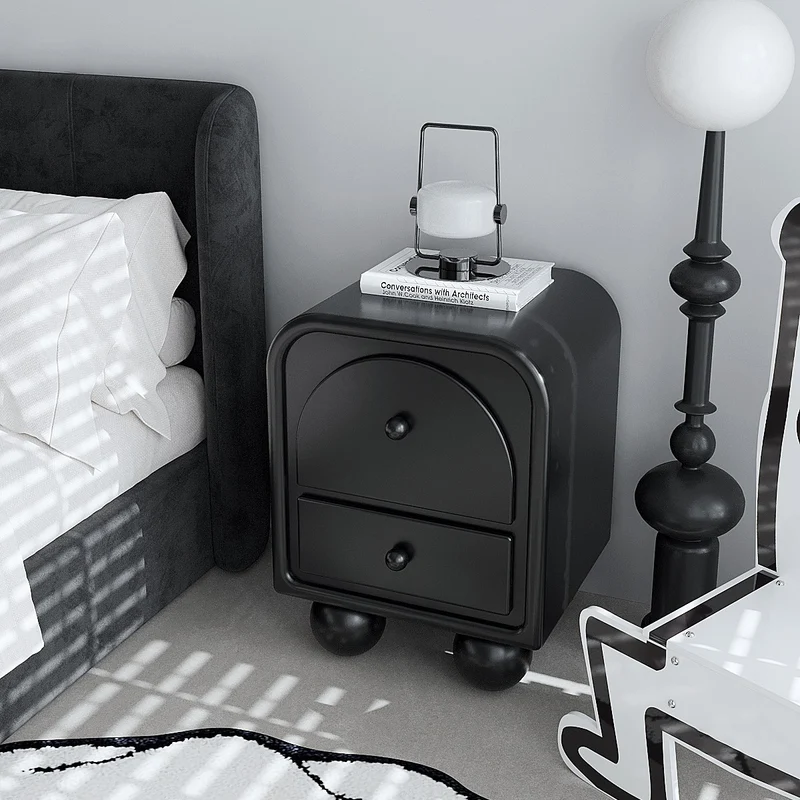 Traditional French MDF PVC Spherical Square Nightstand With 2 Drawers For Bedroom