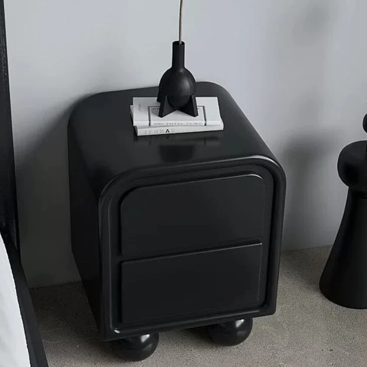 Traditional French MDF PVC Spherical Square Nightstand With 2 Drawers For Bedroom