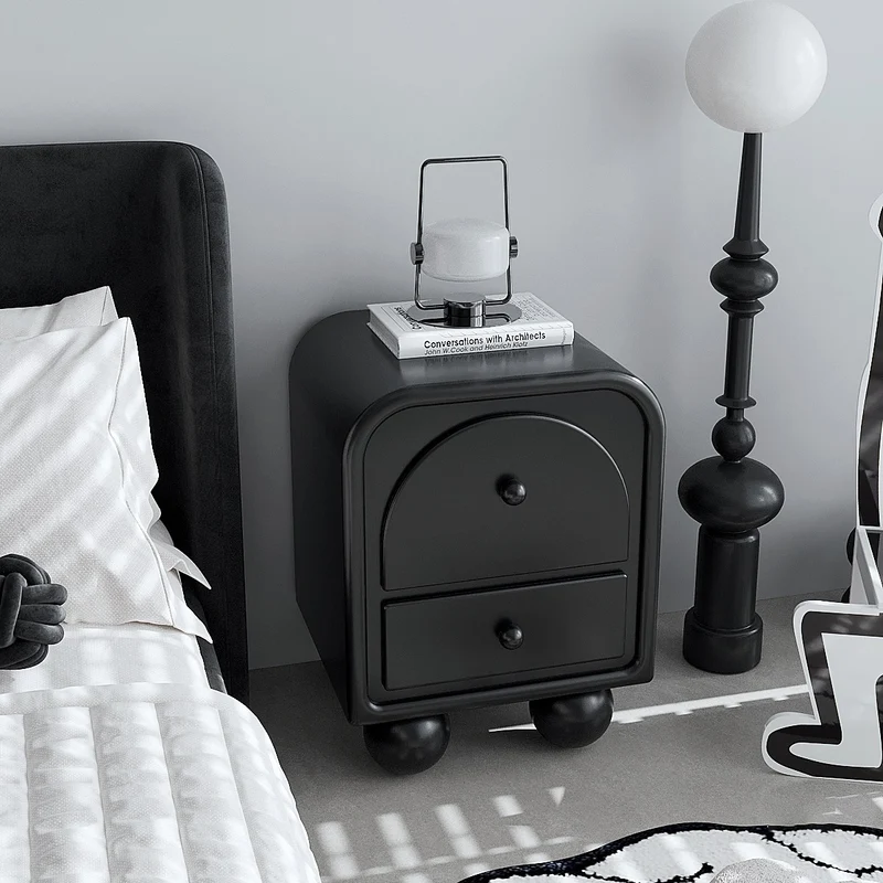 Traditional French MDF PVC Spherical Square Nightstand With 2 Drawers For Bedroom